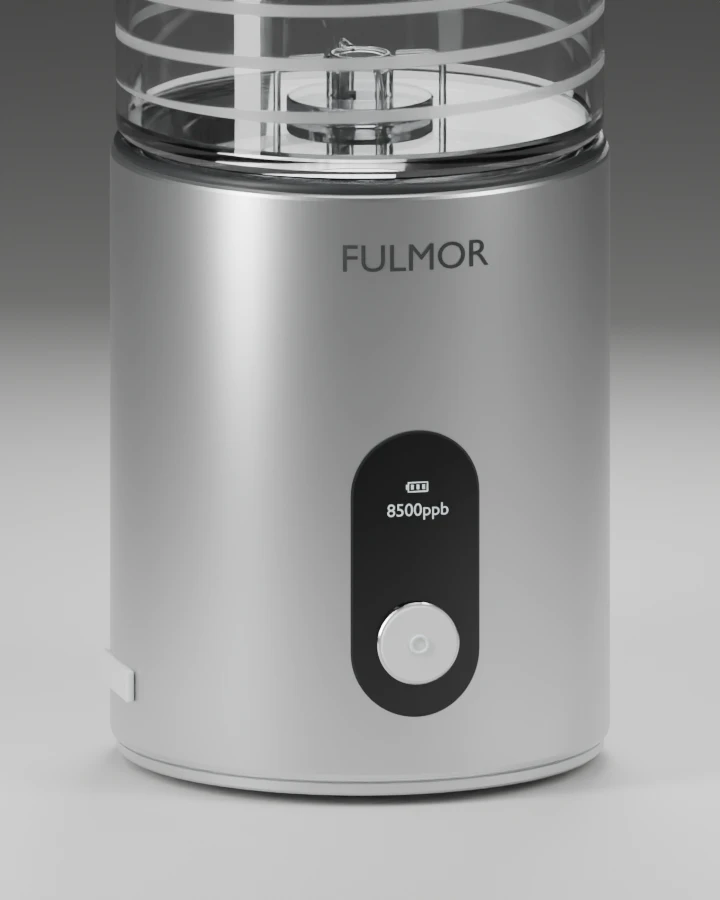 Studio rendering of the aluminium base, display and physical button
